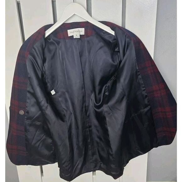 Jones New York Women's 100% Wool Plaid Dark‎ Academia Blazer Jacket Red Blue 10 - Picture 3 of 12